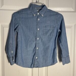 Crewcuts Button Down Chambray Shirt Kids 8 Blue Long Sleeve 100% Cotton Preppy